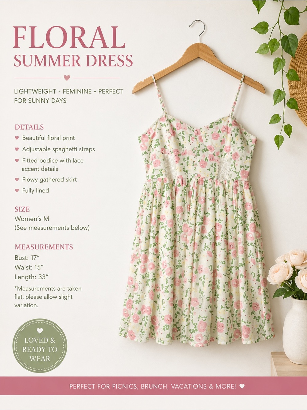 Ardene Cream Dress with Pink Floral Print - Picture 4 of 4